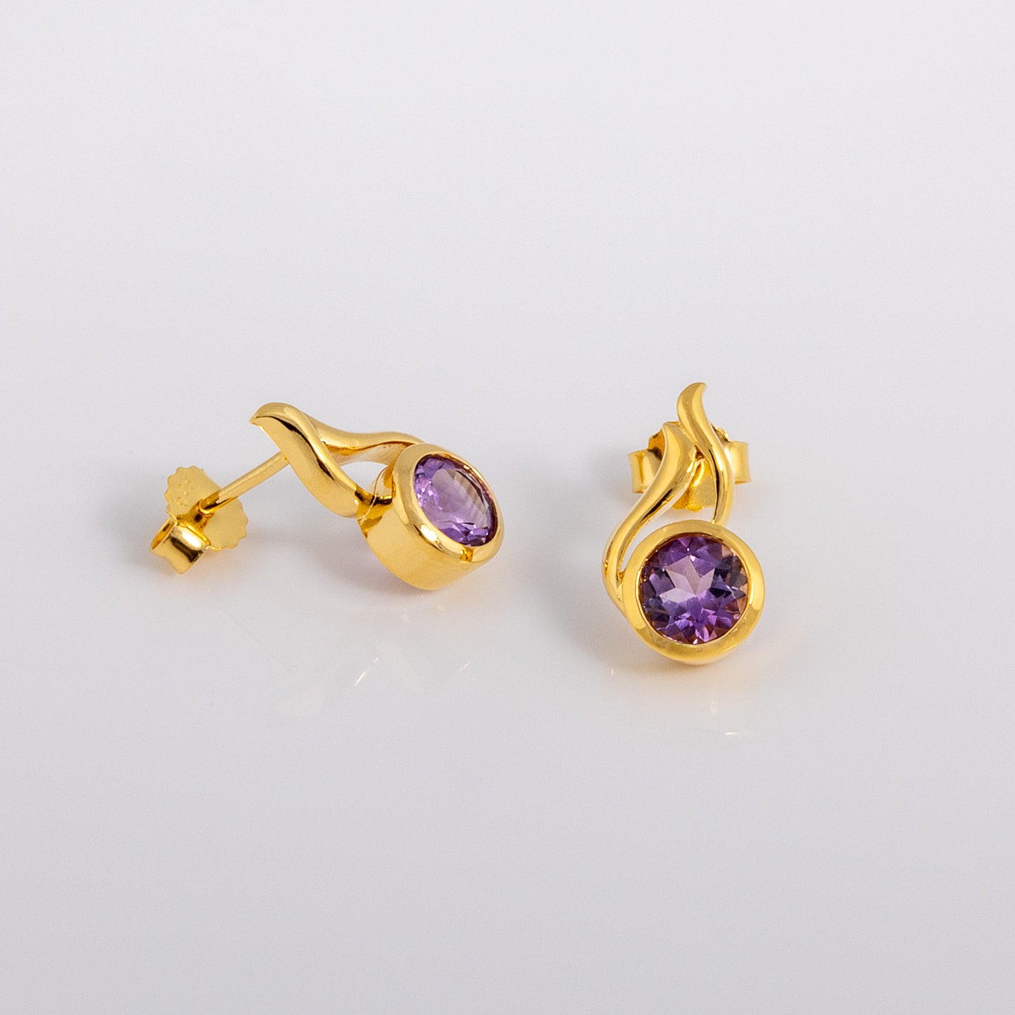 Gold Vermeil Stud Earrings with Sparkly Amethyst