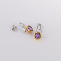 Silver Rhodium and Gold Vermeil Stud Earrings with Sparkly Amethyst