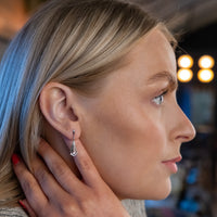Classy Dangle Earrings with White Cubic Zirconia and Black Crystals, Black and Silver Rhodium Plating
