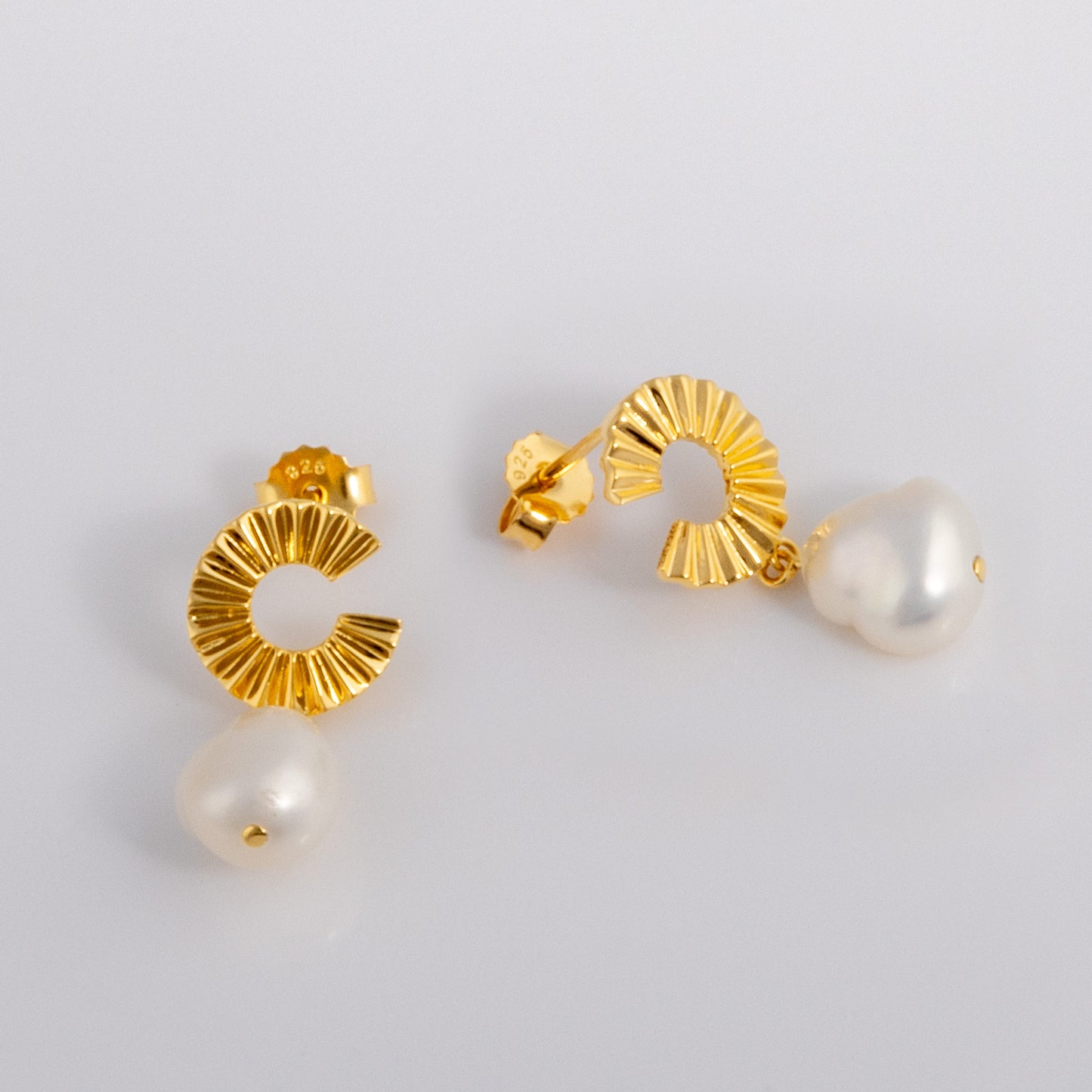Gold Vermeil Stud Earrings with Freshwater Pearl Dangling
