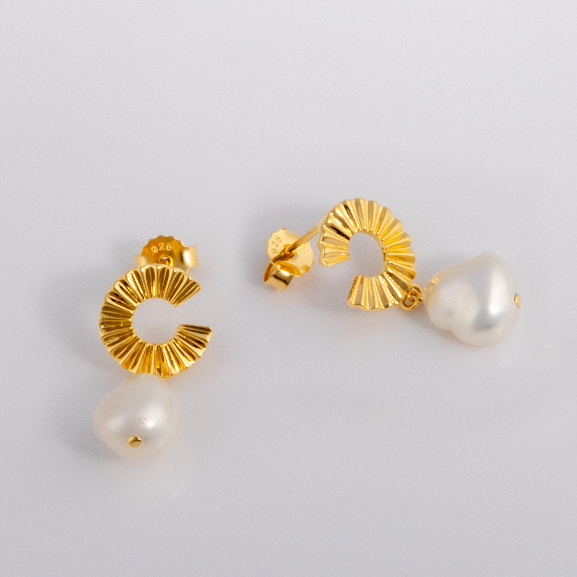 Gold Vermeil Stud Earrings with Freshwater Pearl Dangling