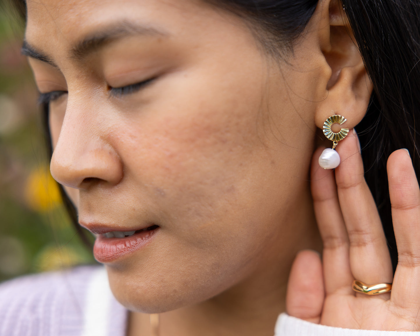 Gold Vermeil Stud Earrings with Freshwater Pearl Dangling