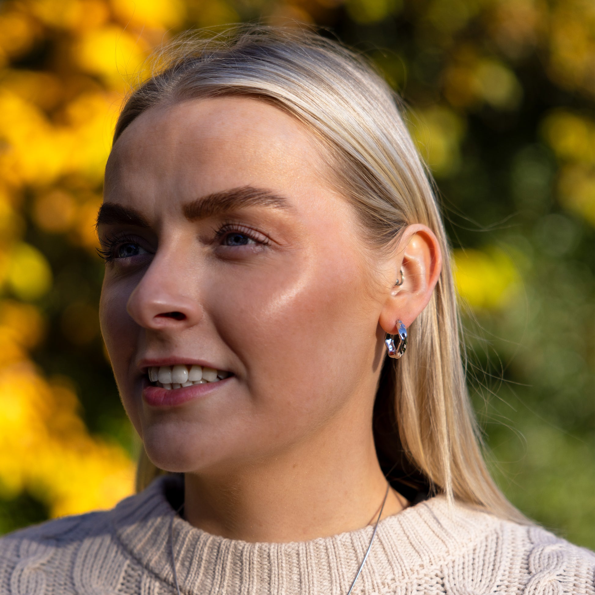 Huggie Hoop Silver Rhodium Earrings