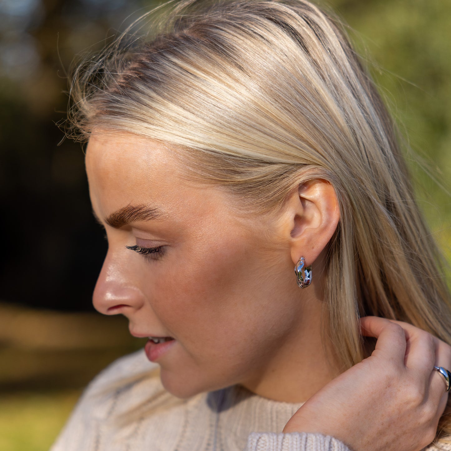 Huggie Hoop Silver Rhodium Earrings