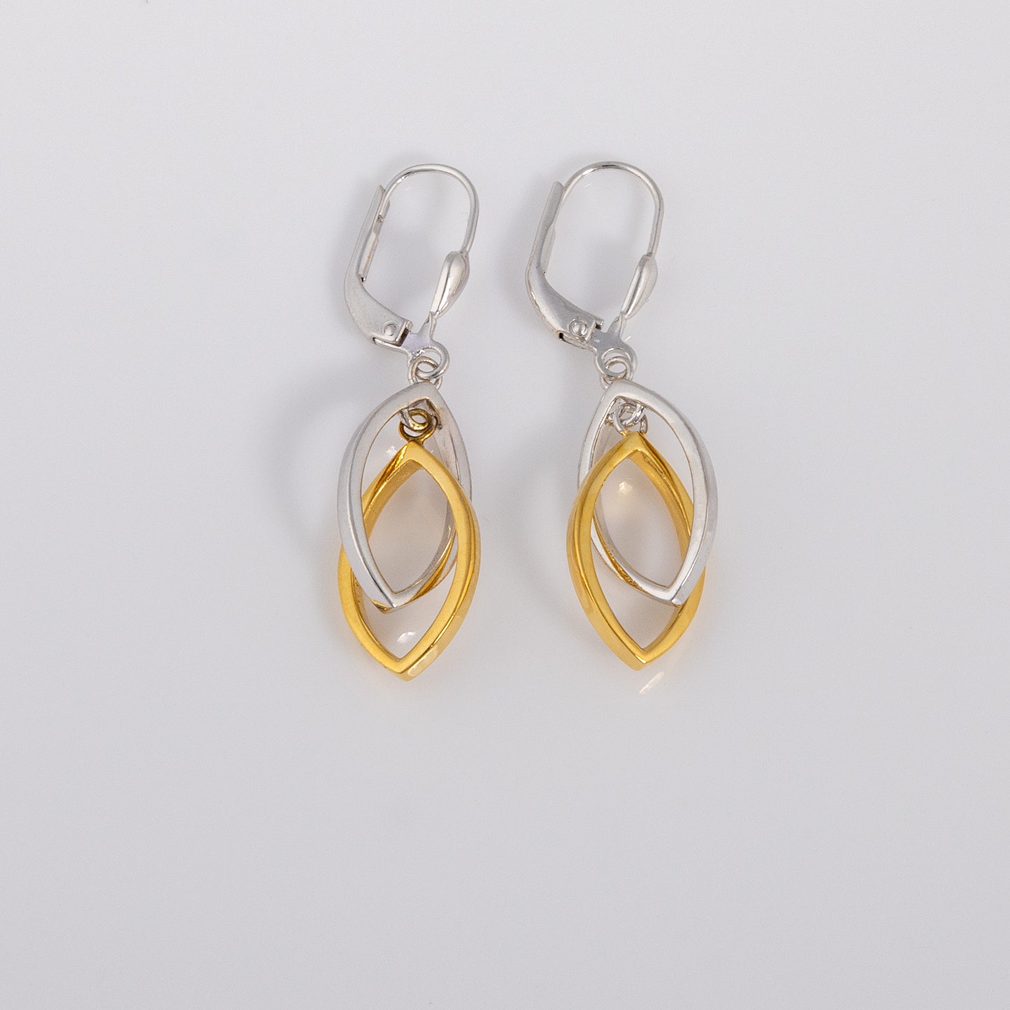 Silver Rhodium and Gold Vermeil Lever Back Earrings with Two Intertwining Shapes
