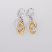 Silver Rhodium and Gold Vermeil Lever Back Earrings with Two Intertwining Shapes