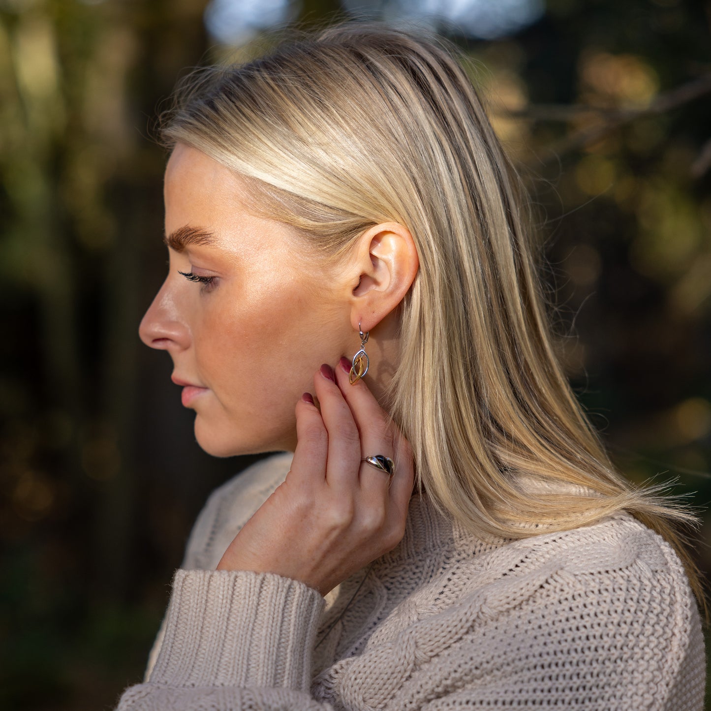Silver Rhodium and Gold Vermeil Lever Back Earrings with Two Intertwining Shapes