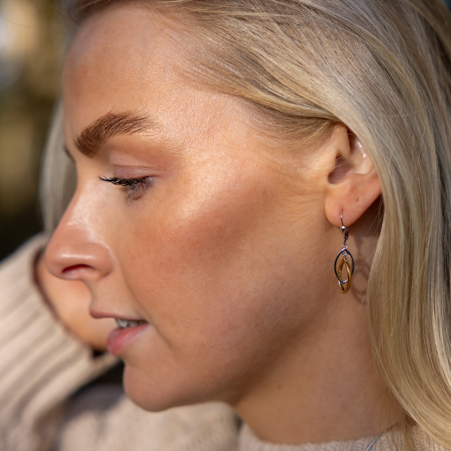 Silver Rhodium and Gold Vermeil Lever Back Earrings with Two Intertwining Shapes