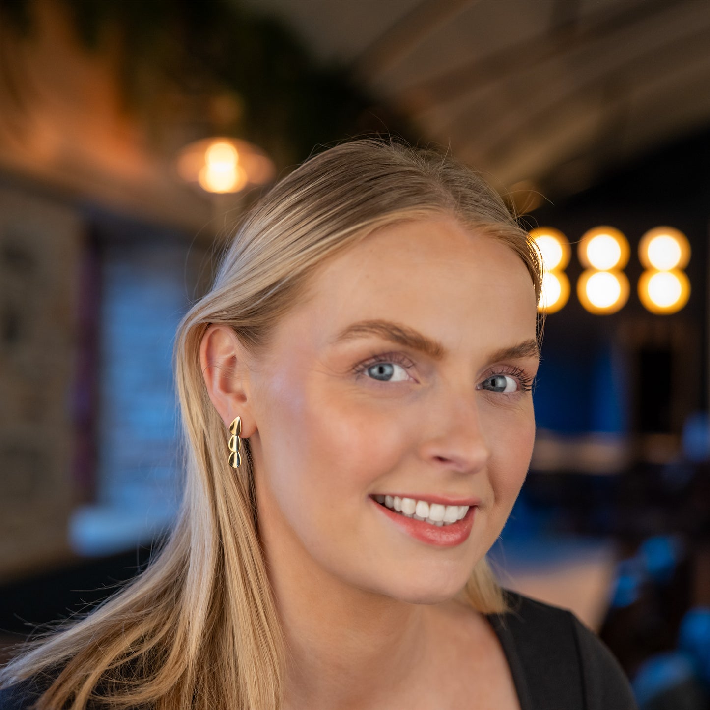 Dangly Stud Earrings with Three Gold Vermeil Falling Drops