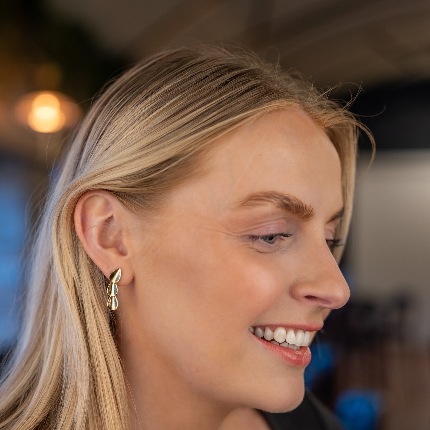 Dangly Stud Earrings with Three Gold Vermeil Falling Drops