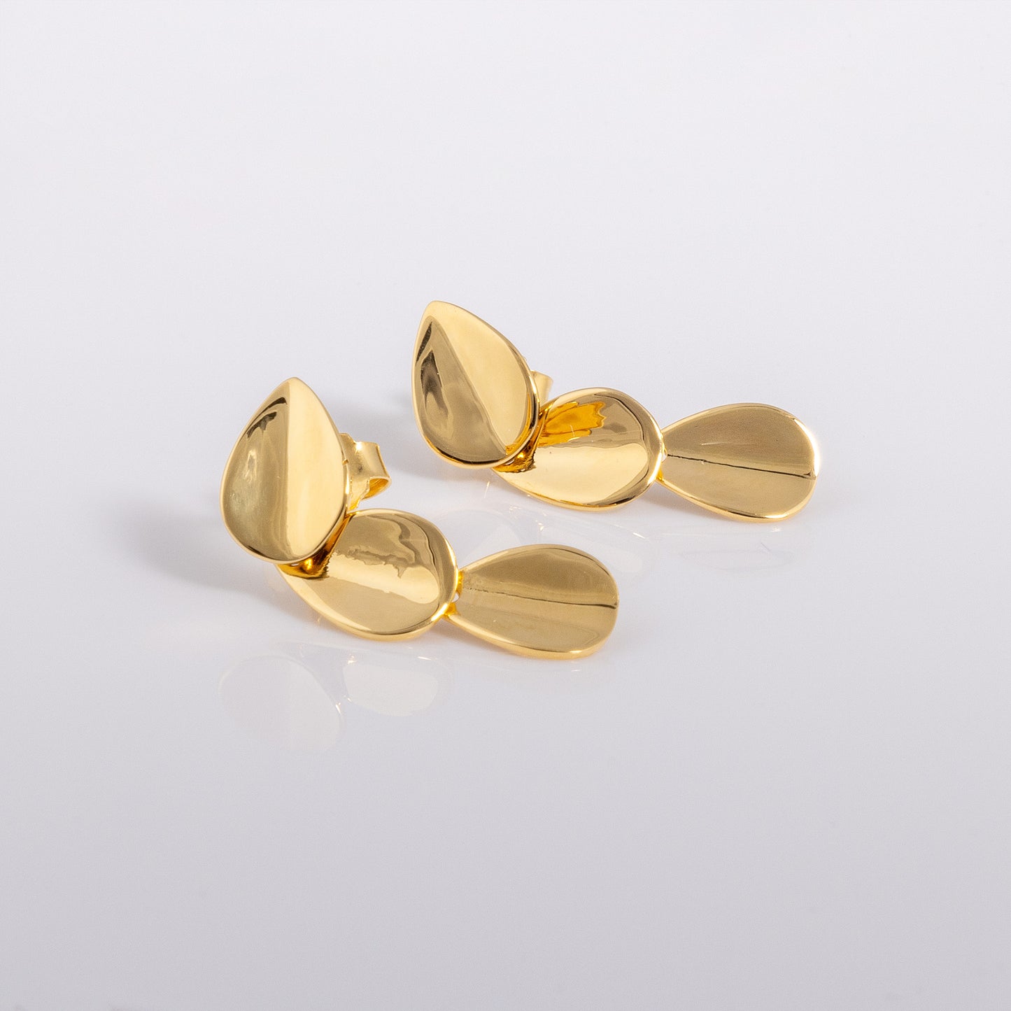 Dangly Stud Earrings with Three Gold Vermeil Falling Drops