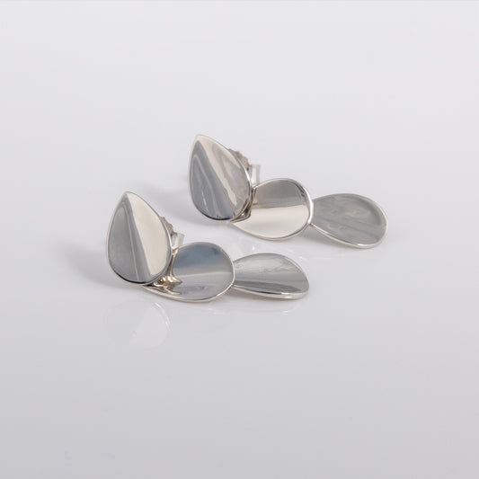 Dangly Stud Earrings with Three Silver Rhodium Plated Falling Drops