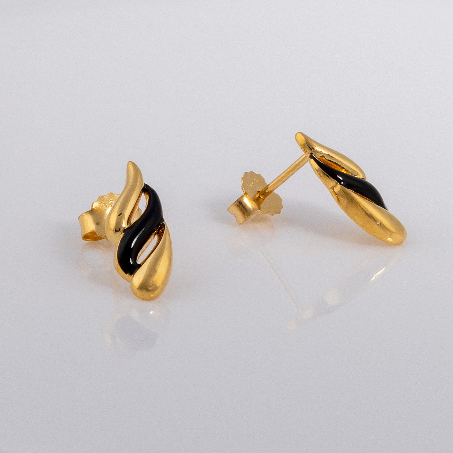 Gold Vermeil and Black Enamel Earrings with Wave Design