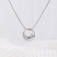 Silver Rhodium Circle Pendant Necklace with White Cubic Zirconia