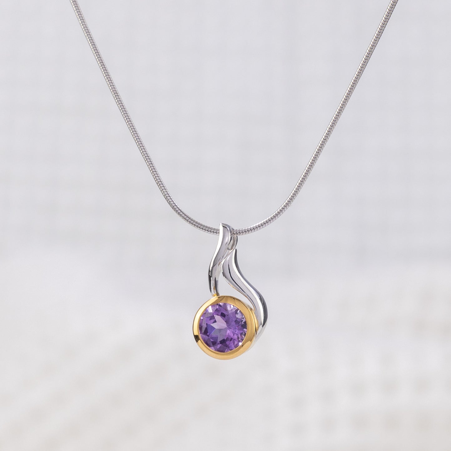 Silver Rhodium and Gold Vermeil Pendant Necklace with Sparkly Amethyst