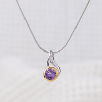 Silver Rhodium and Gold Vermeil Pendant Necklace with Sparkly Amethyst