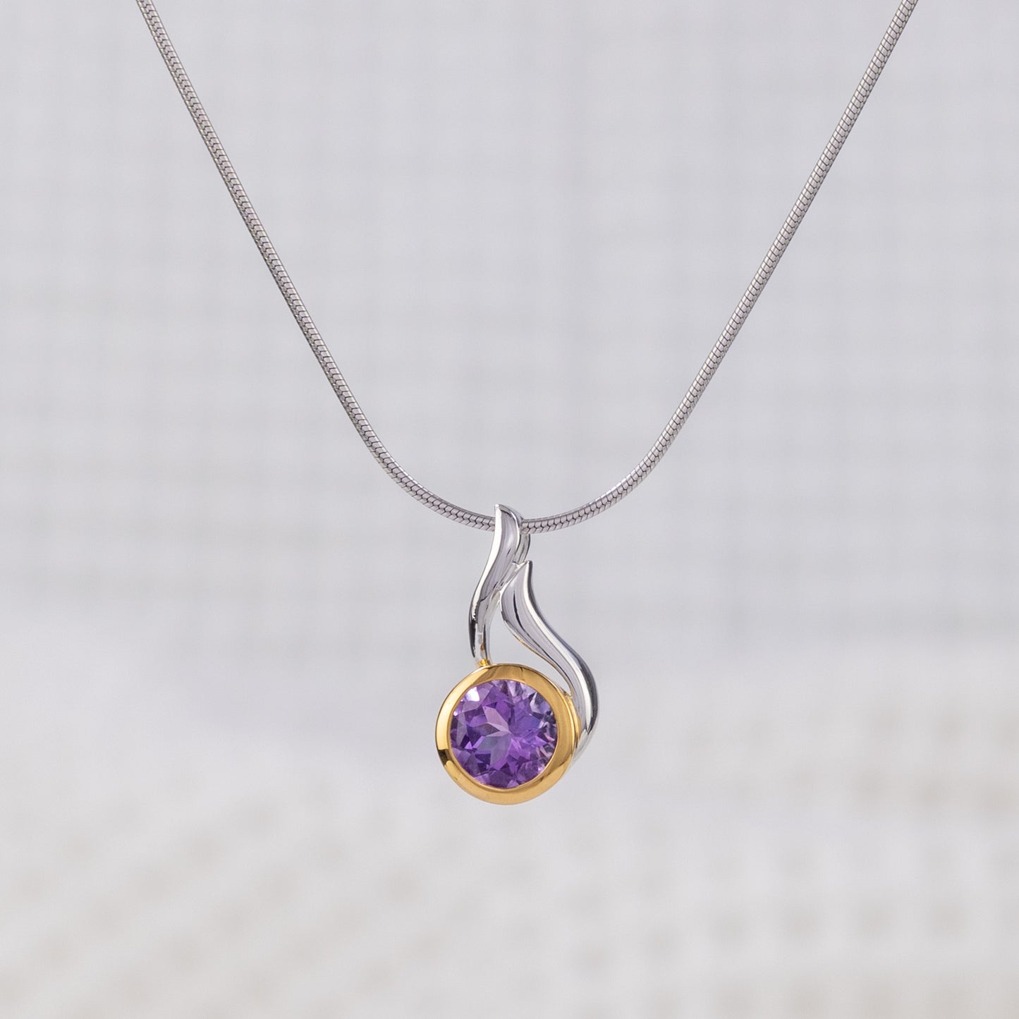 Silver Rhodium and Gold Vermeil Pendant Necklace with Sparkly Amethyst