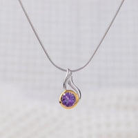 Silver Rhodium and Gold Vermeil Pendant Necklace with Sparkly Amethyst