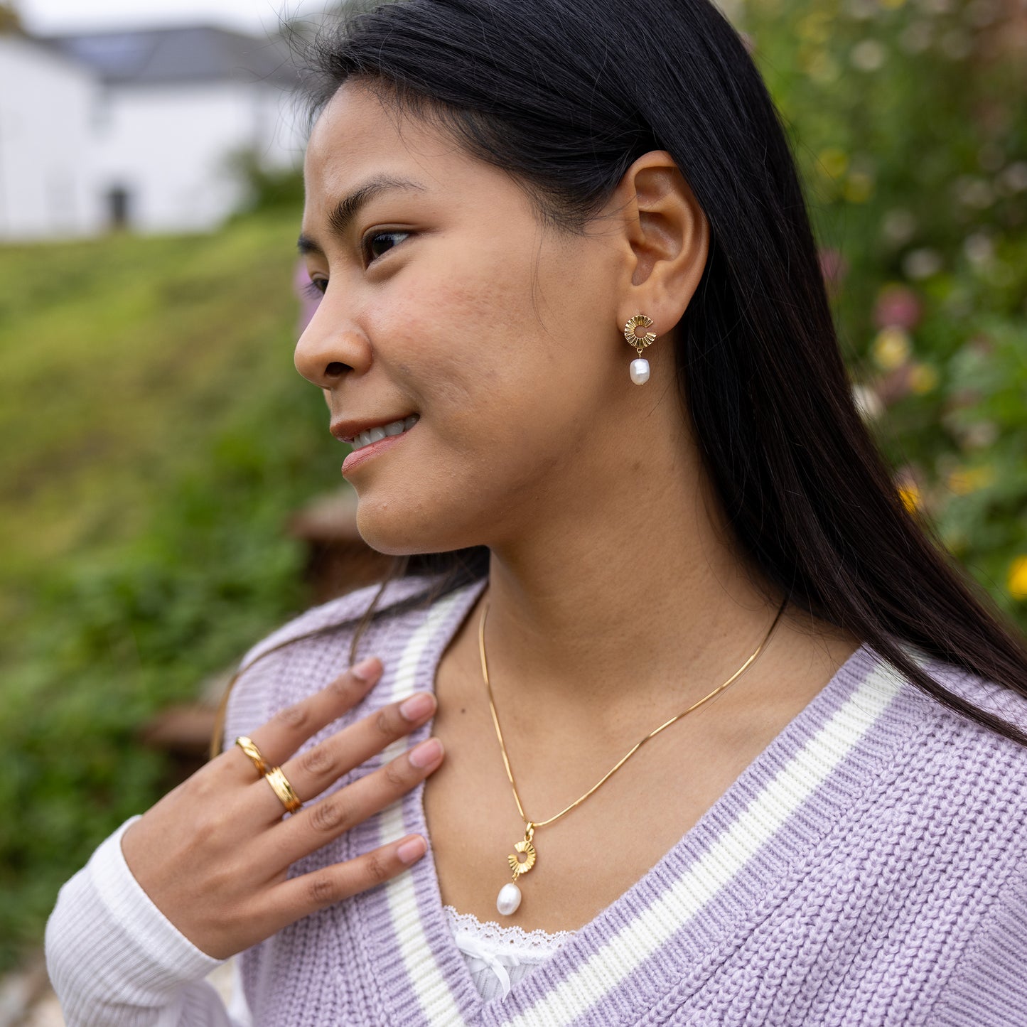 Gold Vermeil Pendant Necklace with Freshwater Pearl Dangling