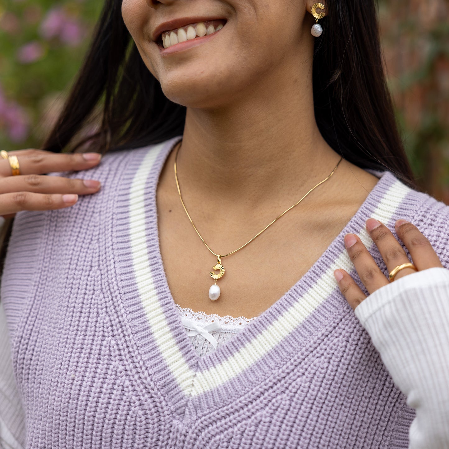 Gold Vermeil Pendant Necklace with Freshwater Pearl Dangling