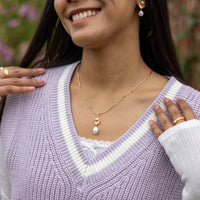 Gold Vermeil Pendant Necklace with Freshwater Pearl Dangling