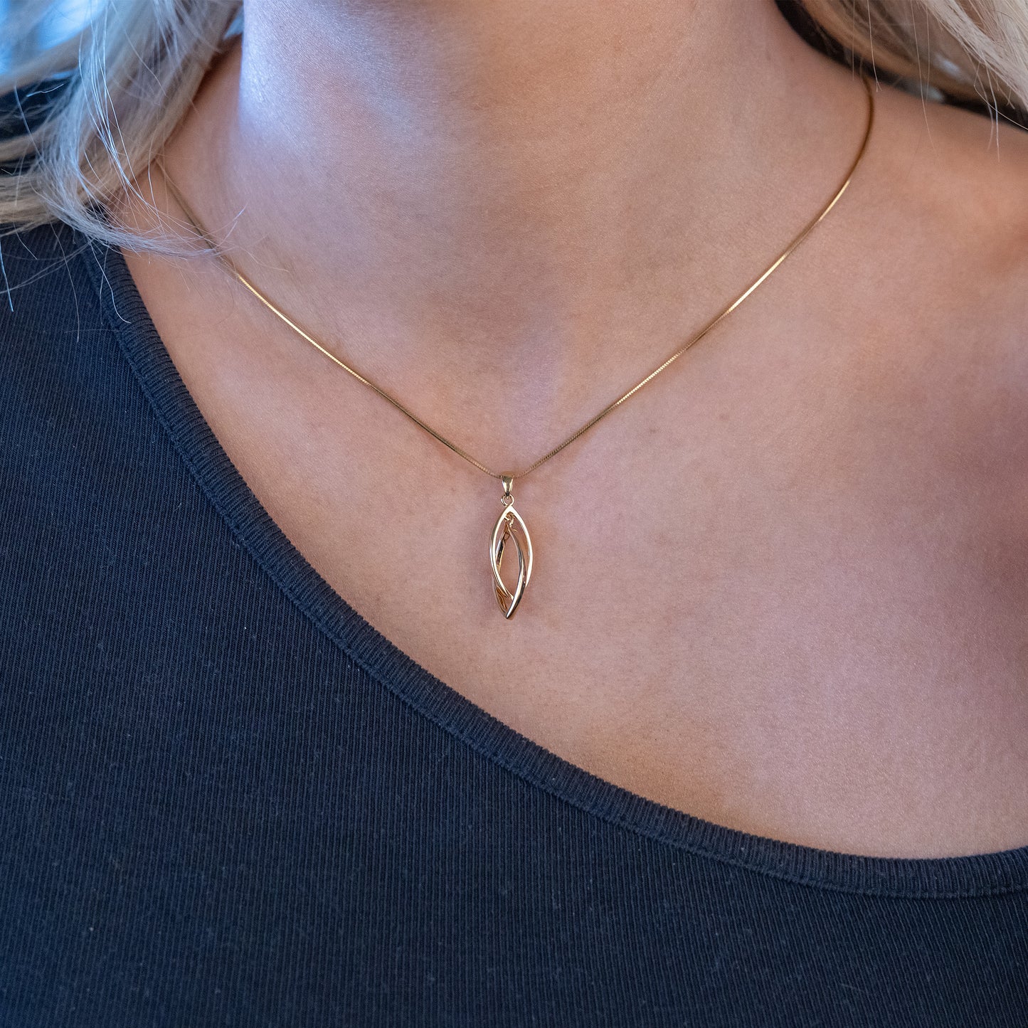 Gold Vermeil Pendant Necklace with Two Intertwining Shapes