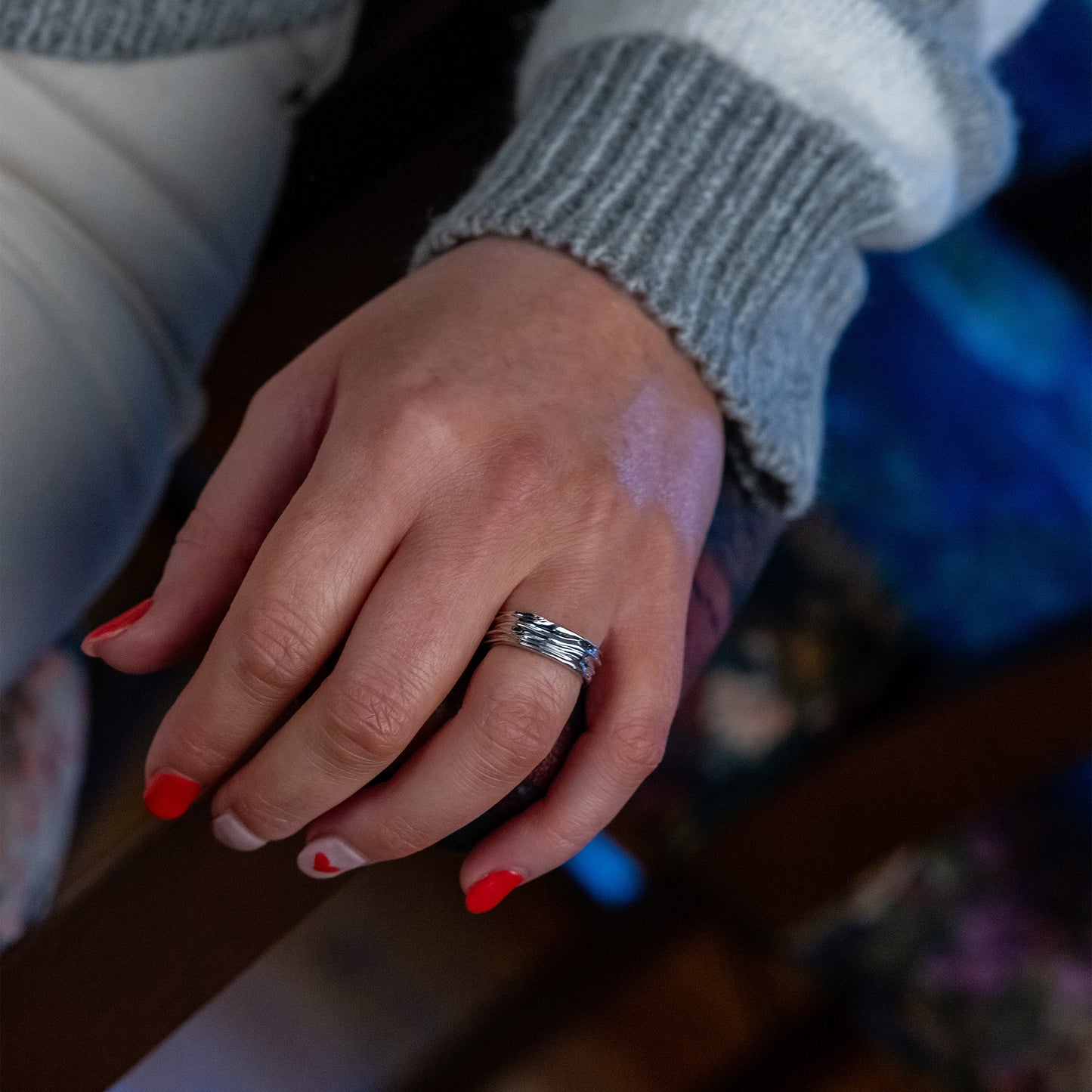 Textured Silver Rhodium Ring