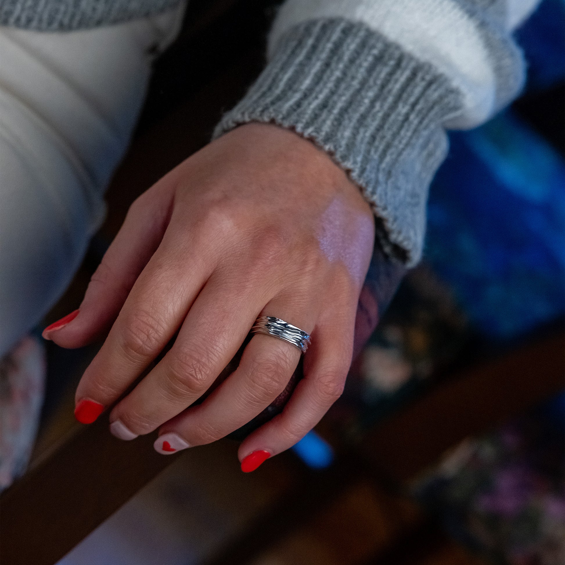 Textured Silver Rhodium Ring
