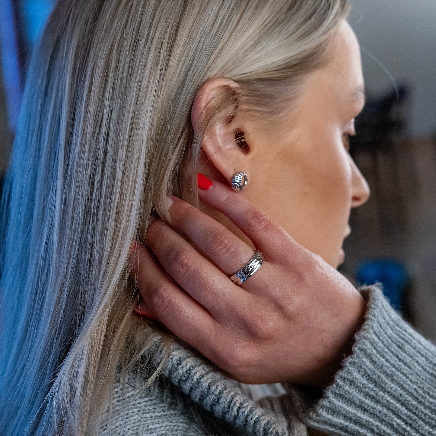 Textured Silver Rhodium Ring