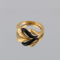 Gold Vermeil and Black Enamel Ring with Wave Design