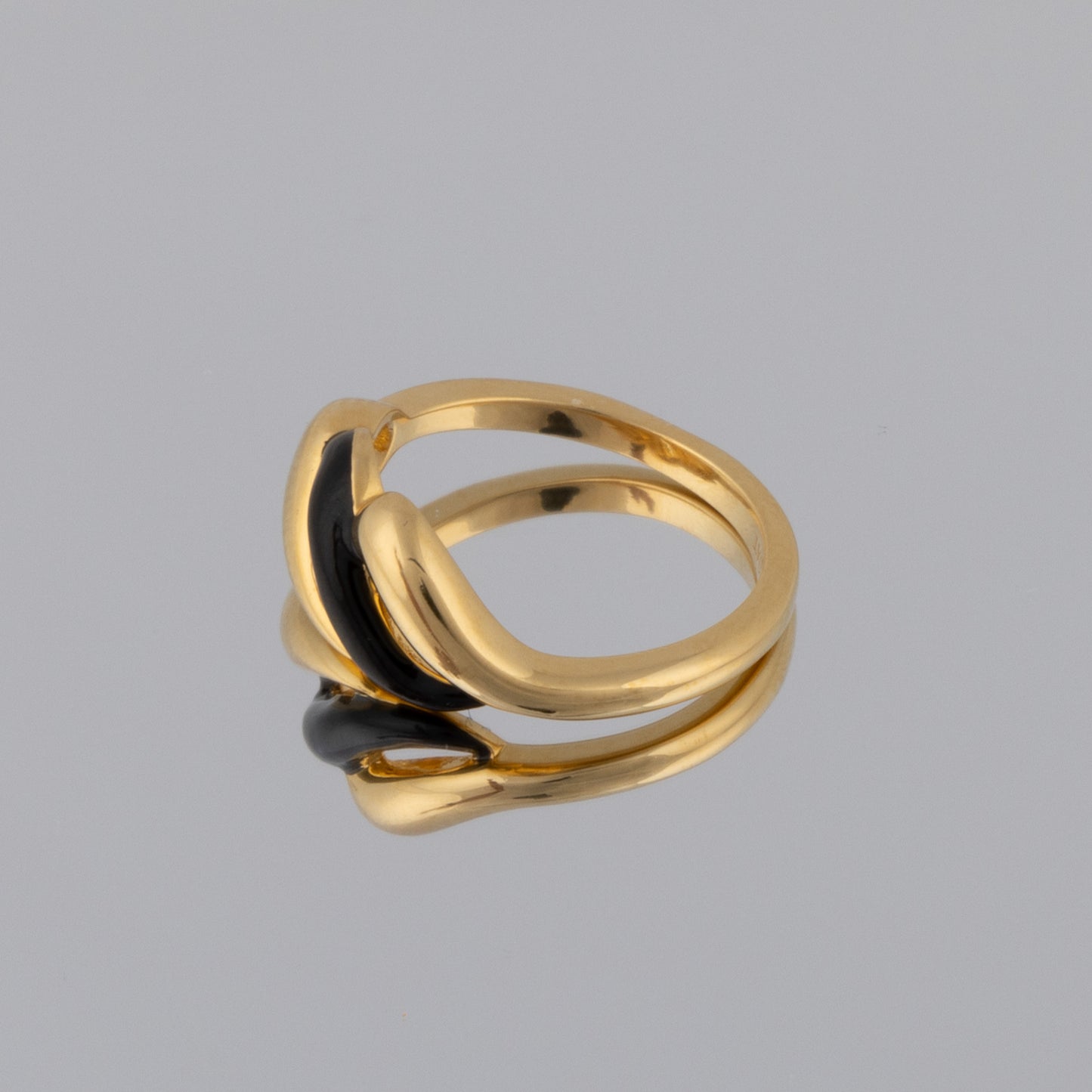 Gold Vermeil and Black Enamel Ring with Wave Design