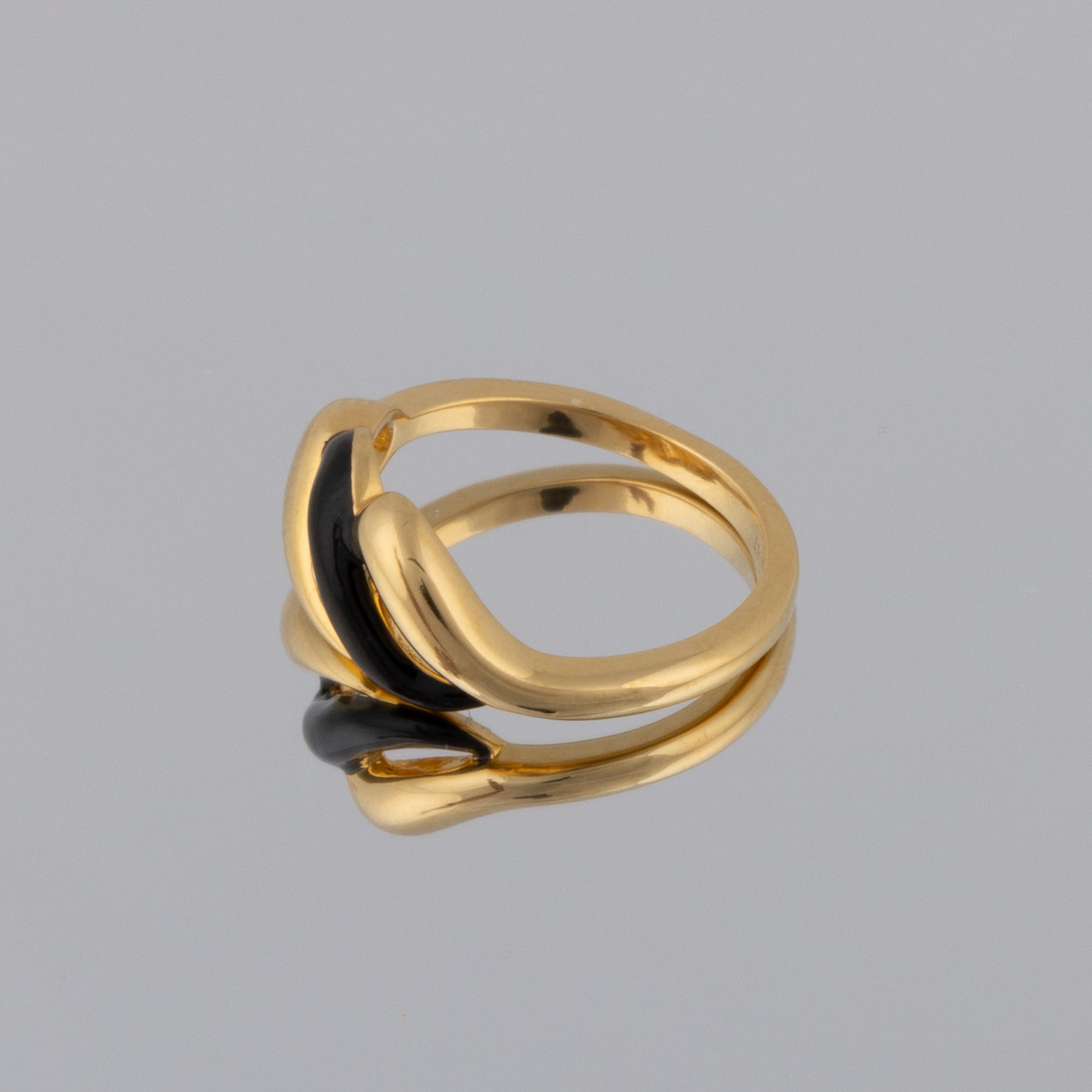 Gold Vermeil and Black Enamel Ring with Wave Design