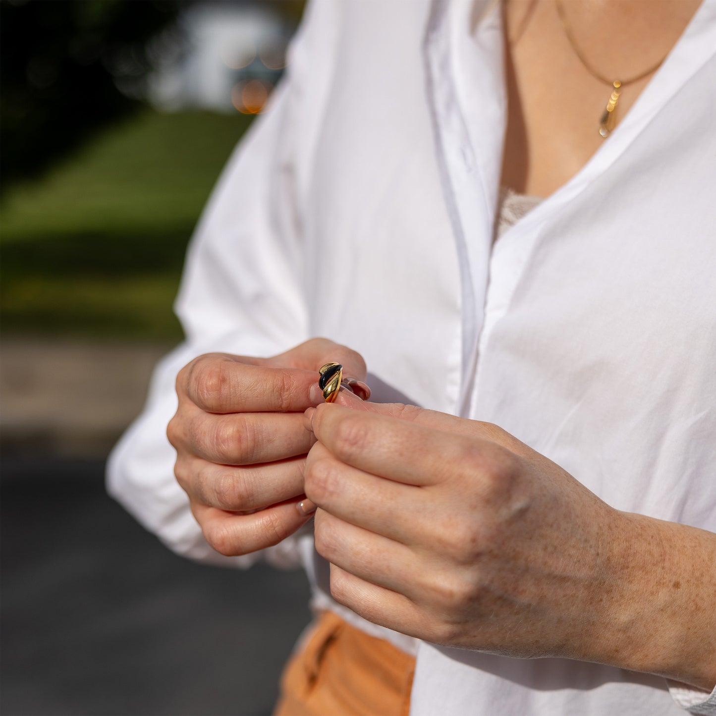 Gold Vermeil and Black Enamel Ring with Wave Design