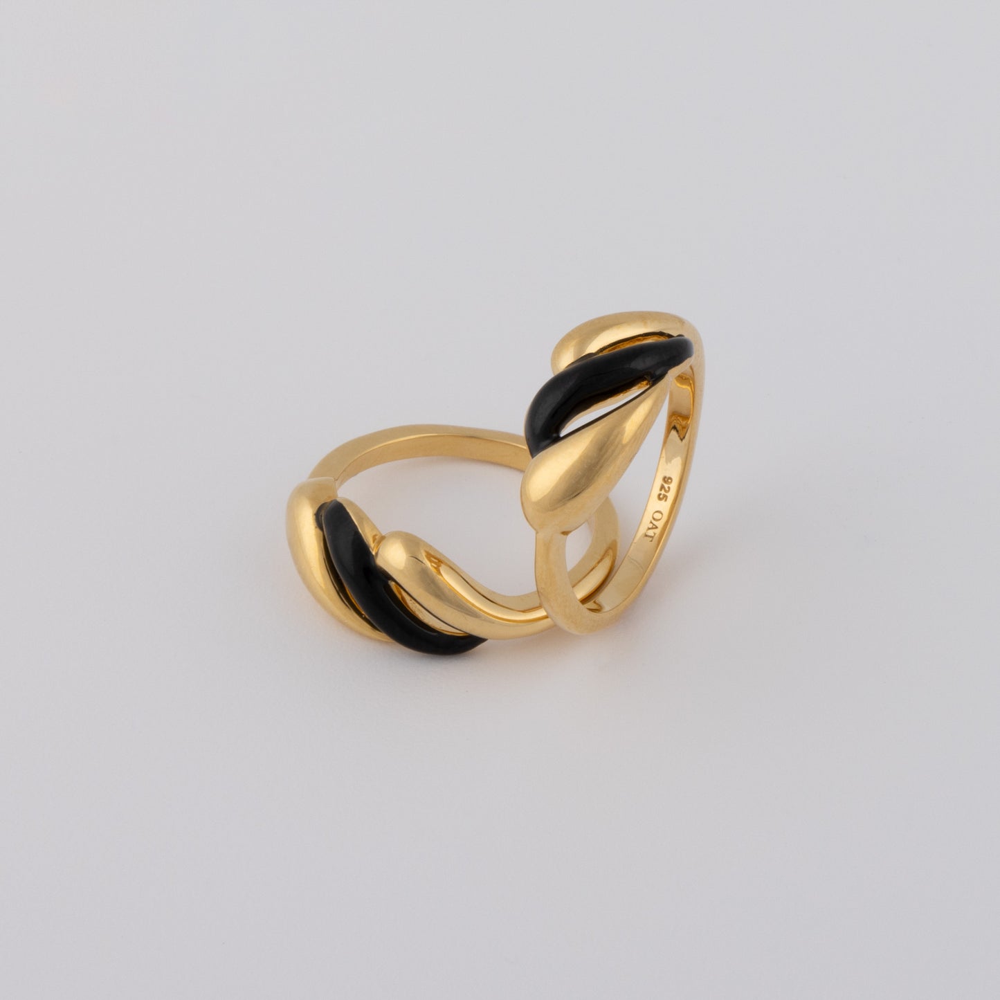 Gold Vermeil and Black Enamel Ring with Wave Design