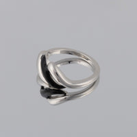 Silver Rhodium and Black Enamel Ring with Wave Design
