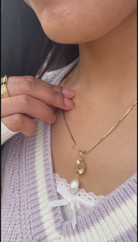 Gold Vermeil Pendant Necklace with Freshwater Pearl Dangling