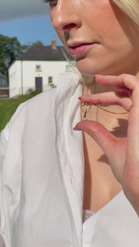 Classy Pendant Necklace with White Cubic Zirconia and Black Crystals, Black Rhodium Plating and Gold Vermeil