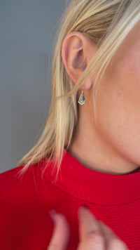Classy Dangle Earrings with White Cubic Zirconia and Black Crystals, Black and Silver Rhodium Plating