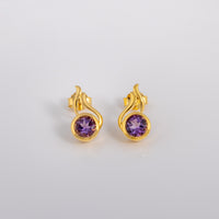 Gold Vermeil Stud Earrings with Sparkly Amethyst