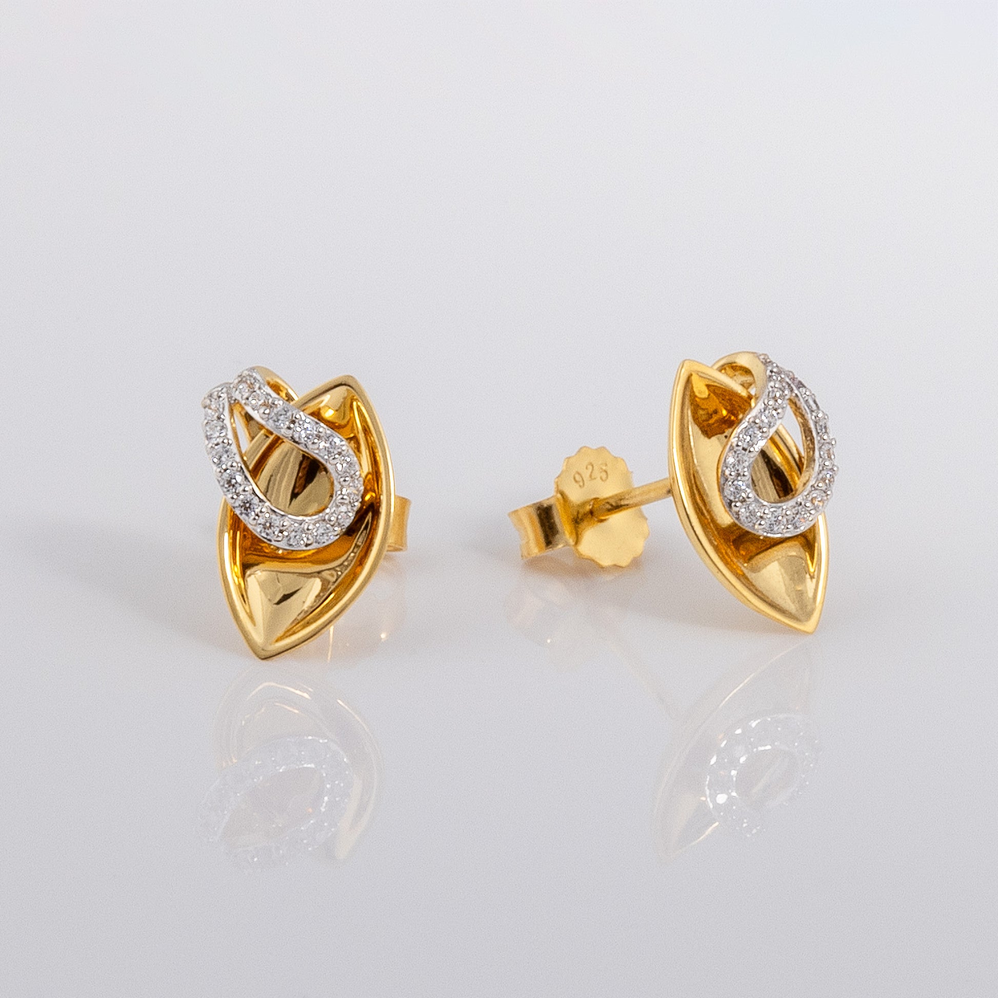 Gold Vermeil and Silver Rhodium Stud Earrings with Cubic Zirconia