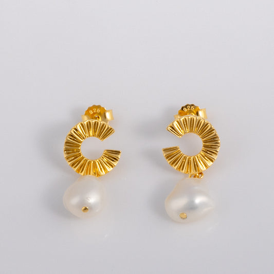Gold Vermeil Stud Earrings with Freshwater Pearl Dangling