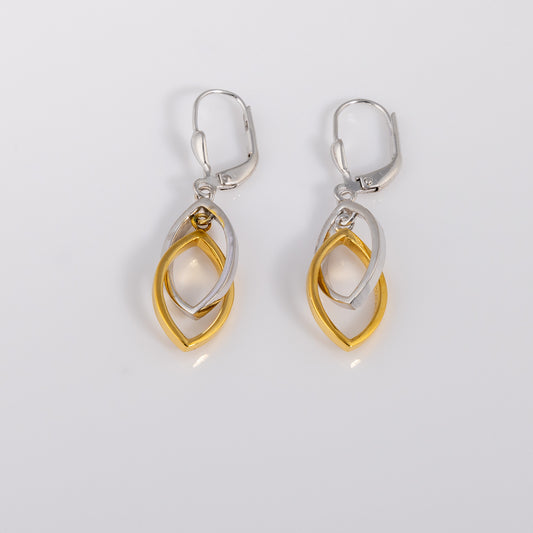 Silver Rhodium and Gold Vermeil Lever Back Earrings with Two Intertwining Shapes