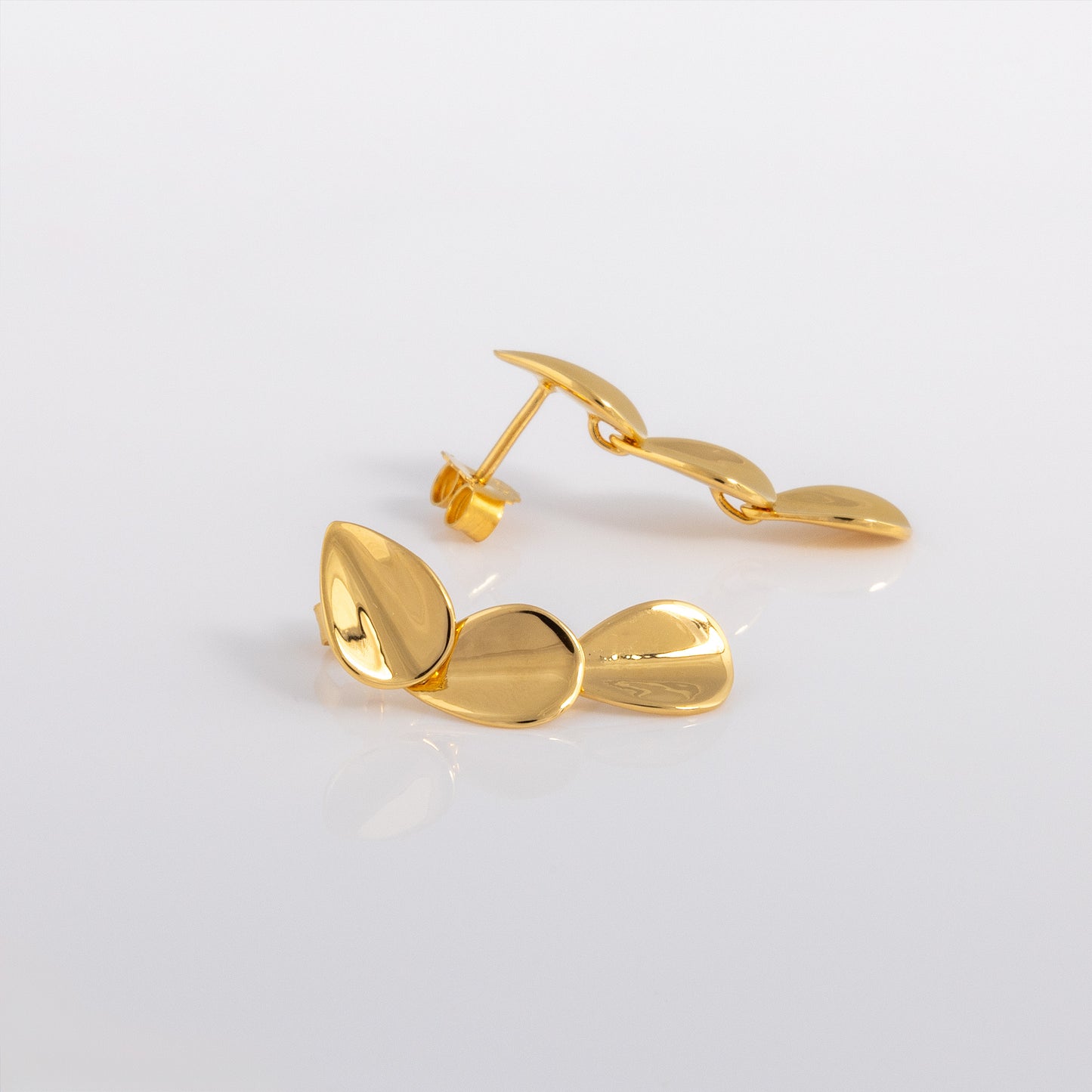 Dangly Stud Earrings with Three Gold Vermeil Falling Drops