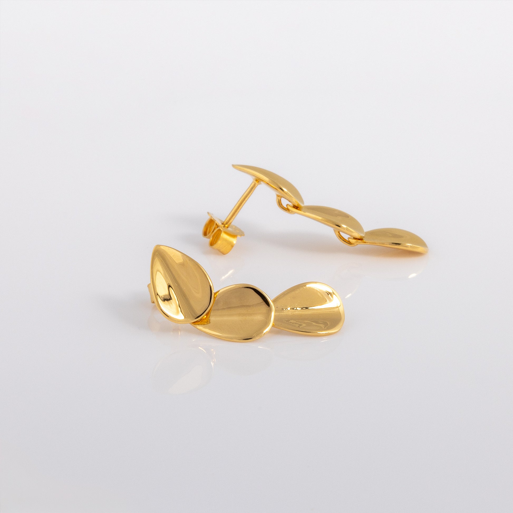 Dangly Stud Earrings with Three Gold Vermeil Falling Drops