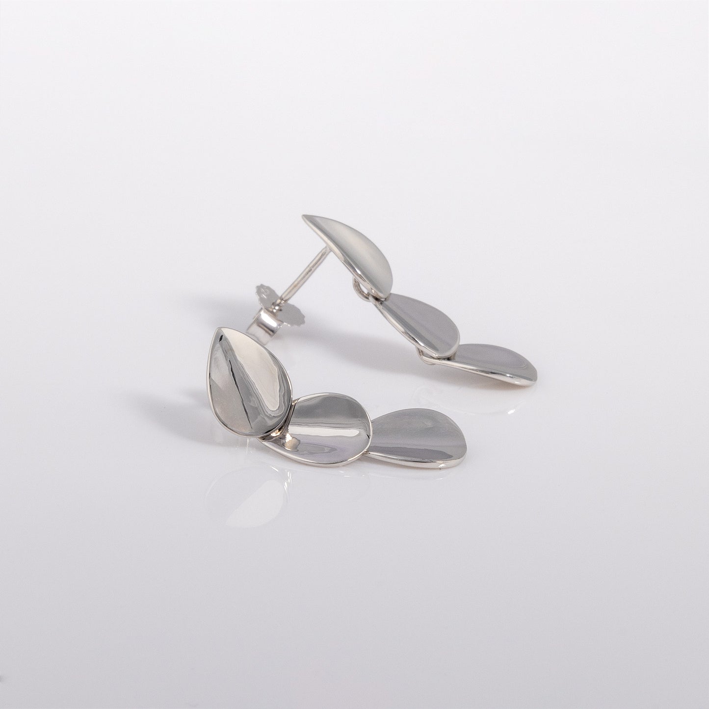 Dangly Stud Earrings with Three Silver Rhodium Plated Falling Drops