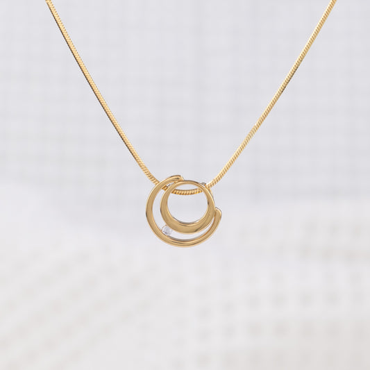 Gold Circle of Life Pendant Necklace in Semicircle with White Cubic Zirconia