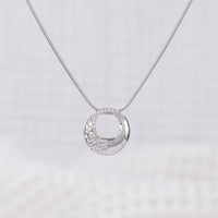 Silver Rhodium Circle Pendant Necklace with White Cubic Zirconia