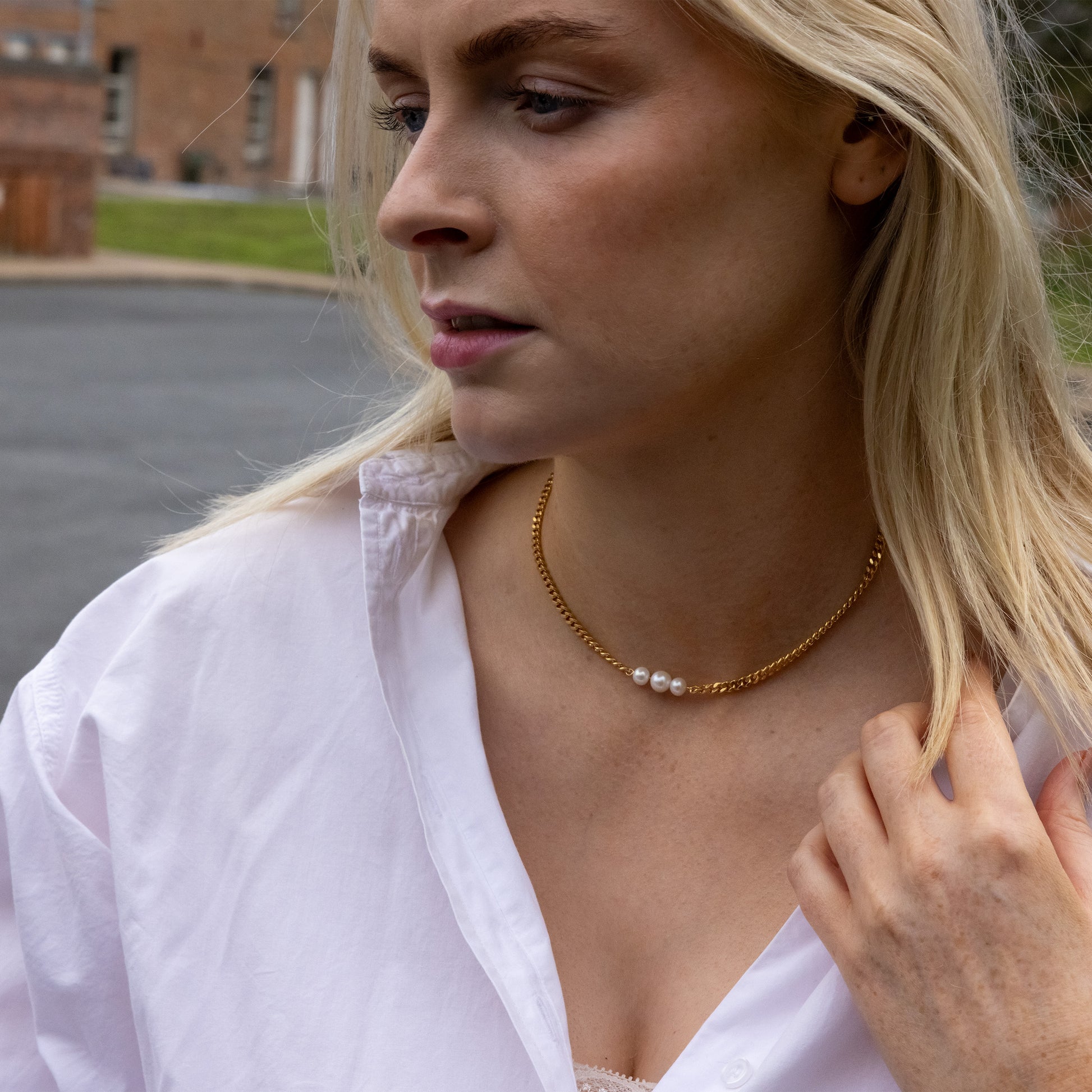 Gold Vermeil Necklace with three Freshwater Pearls