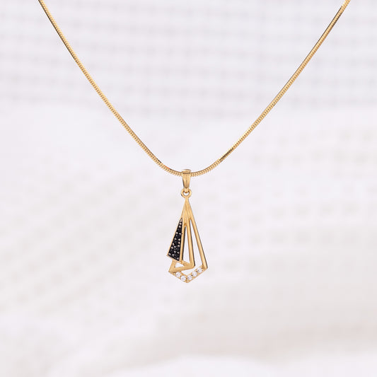 Classy Pendant Necklace with White Cubic Zirconia and Black Crystals, Black Rhodium Plating and Gold Vermeil