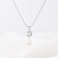 Silver Rhodium Pendant Necklace with Freshwater Pearl Dangling